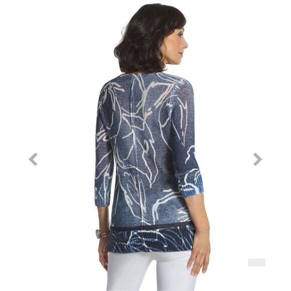Chico’s Blue Printed Miranda V-Neck Sweater Large - Picture 4 of 8
